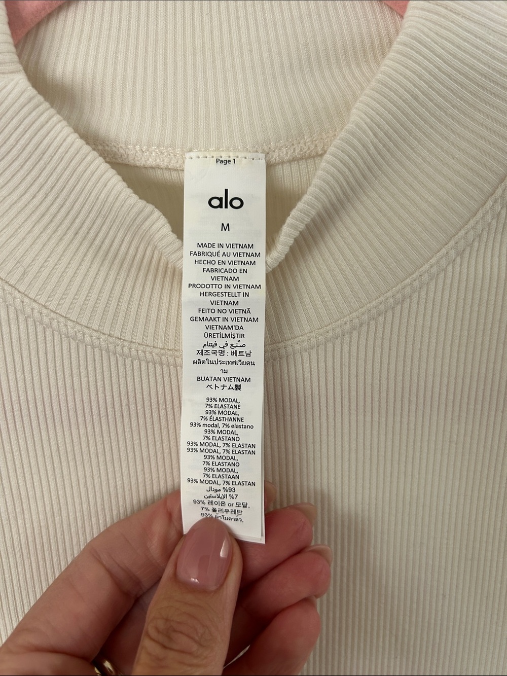 ALO Yoga Cream Ribbed Short Sleeve Mock Neck Tee - Picture 5 of 6